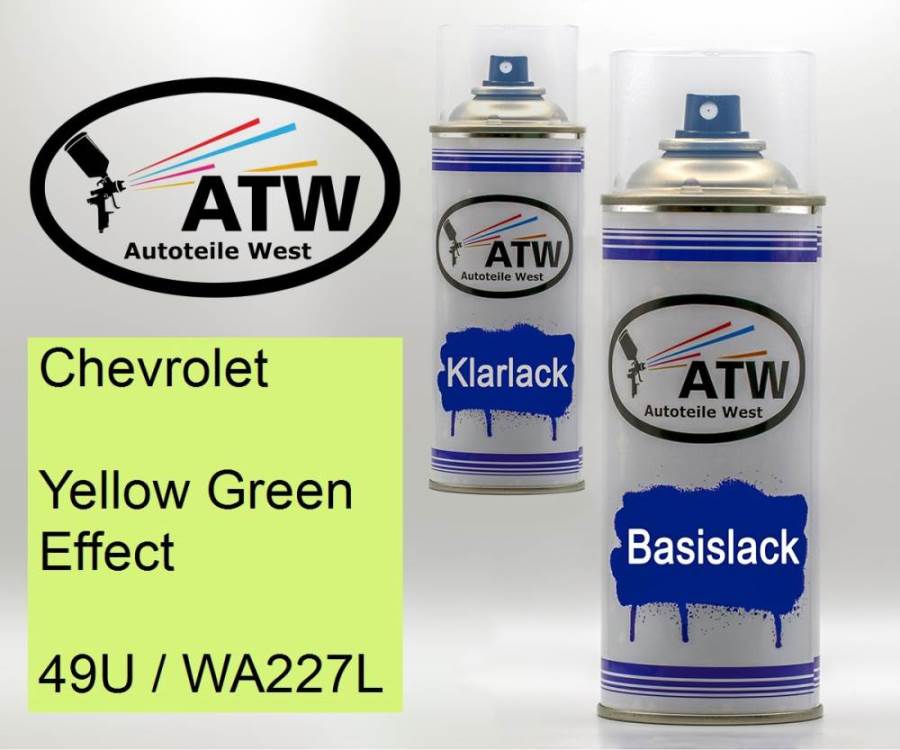 Chevrolet, Yellow Green Effect, 49U / WA227L: 400ml Sprühdose + 400ml Klarlack - Set, von ATW Autoteile West.